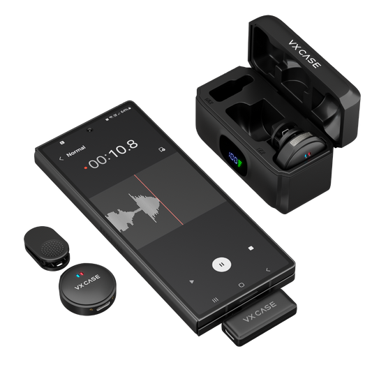 Microfone sem fio VX Case Lapela Wireless Magnetic com case carregador