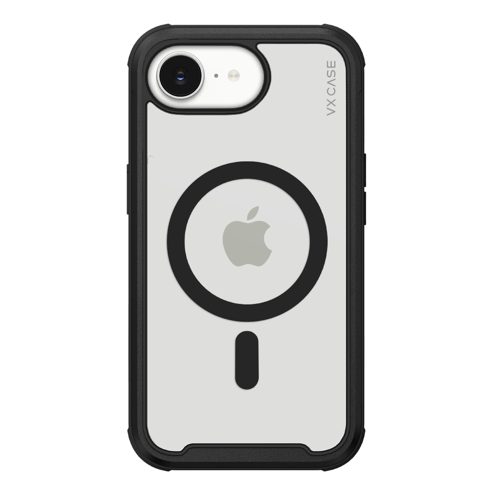 Capinha de Celular Shield Cover II transparente com borda preta e MagSafe VX Case para iPhone 16e