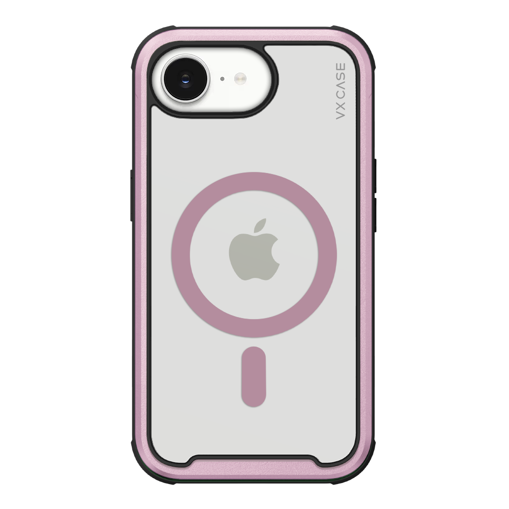 Capinha de Celular Shield Cover II transparente com borda rosa e MagSafe VX Case para iPhone 16e