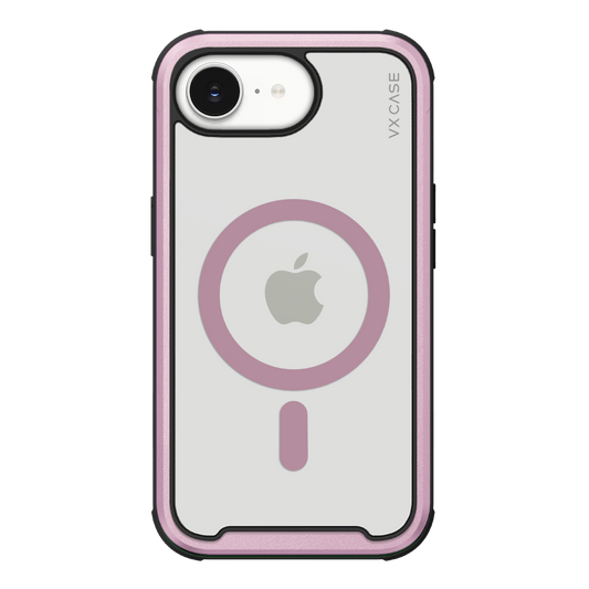 Capinha de Celular Shield Cover II transparente com borda rosa e MagSafe VX Case para iPhone 16e