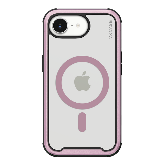 Capinha de Celular Shield Cover II transparente com borda rosa e MagSafe VX Case para iPhone 16e