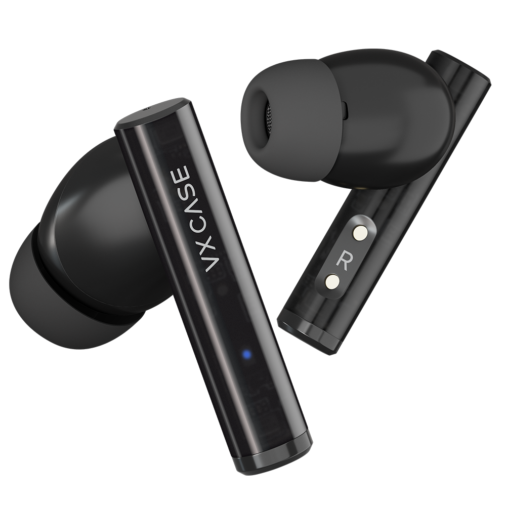 Fones de ouvido TWS VX Pods VX Case pretos com conectores magnéticos