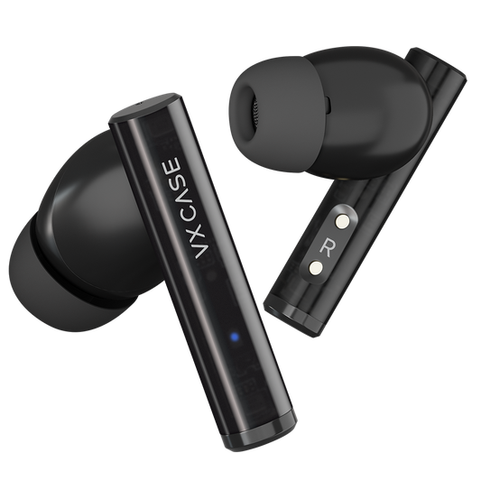 Fones de ouvido TWS VX Pods VX Case pretos com conectores magnéticos