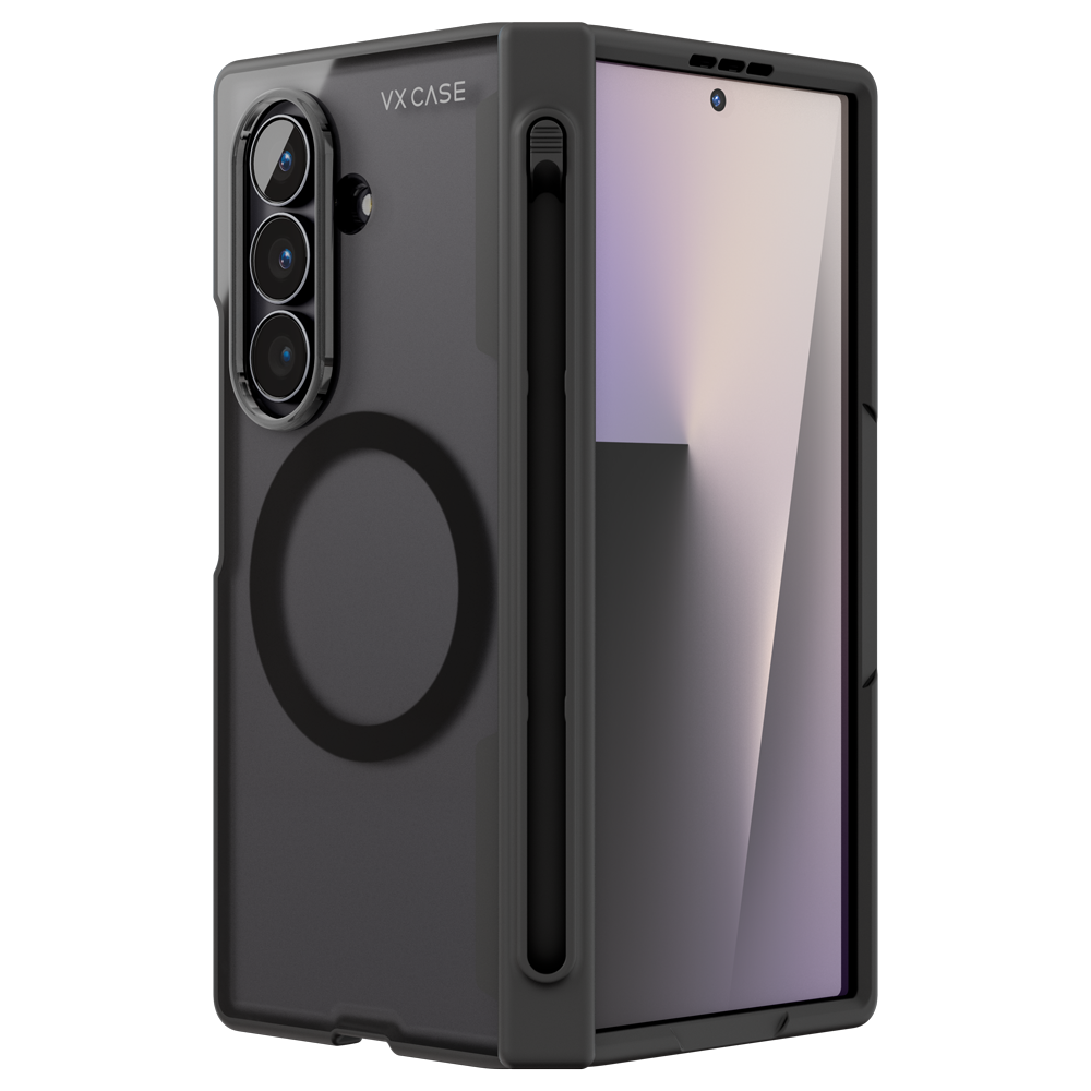 Capinha de Celular preta com MagSafe e suporte para caneta VX Case para Samsung Galaxy Z Fold 7