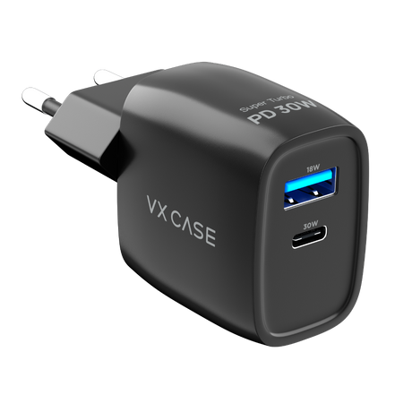 Carregador Turbo PD 30W com 2 portas USB e Type C - Mini Boost