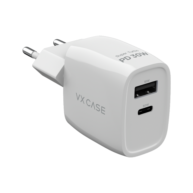 Carregador Turbo PD 30W com 2 portas USB e Type C - Mini Boost