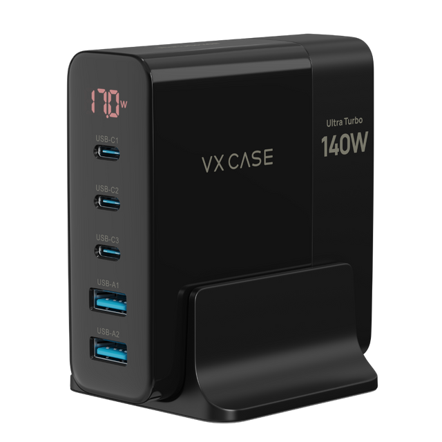 Carregador 5 em 1 Ultra Turbo 140W  3 USB-C e 2 USB-A Powerful VX Case