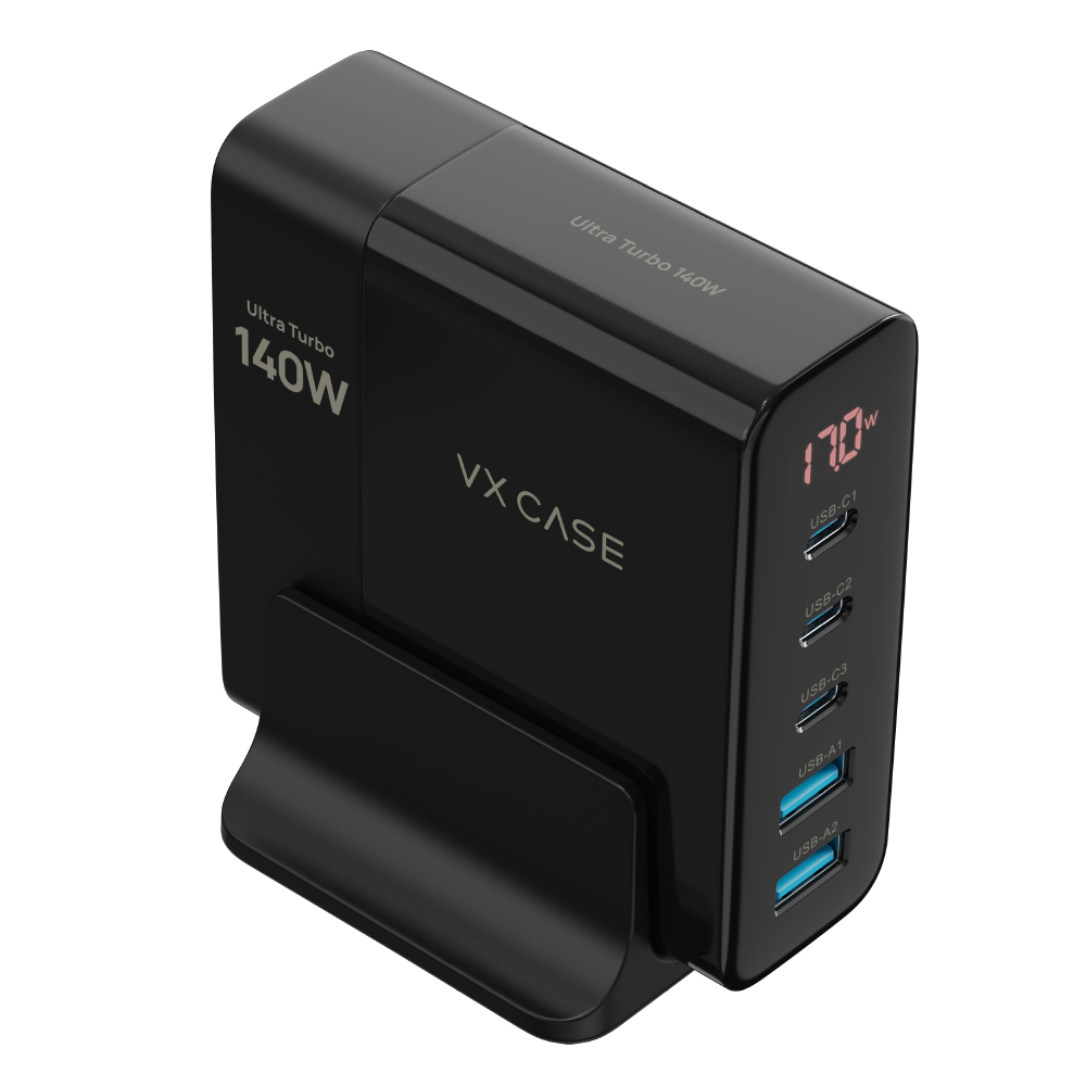 Carregador 5 em 1 Ultra Turbo 140W  3 USB-C e 2 USB-A Powerful VX Case