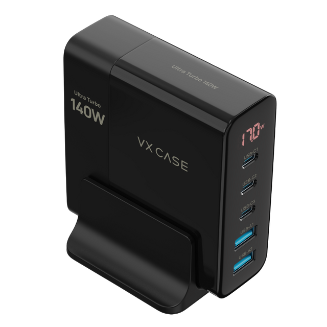 Carregador 5 em 1 Ultra Turbo 140W  3 USB-C e 2 USB-A Powerful VX Case