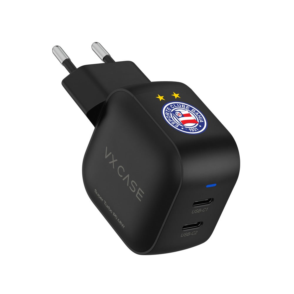 Adaptador de carga edição Bahia Esporte Clube 48W com 2 portas USB-C 