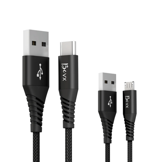 Cabo USB-C e Micro USB VX Case preto trançado