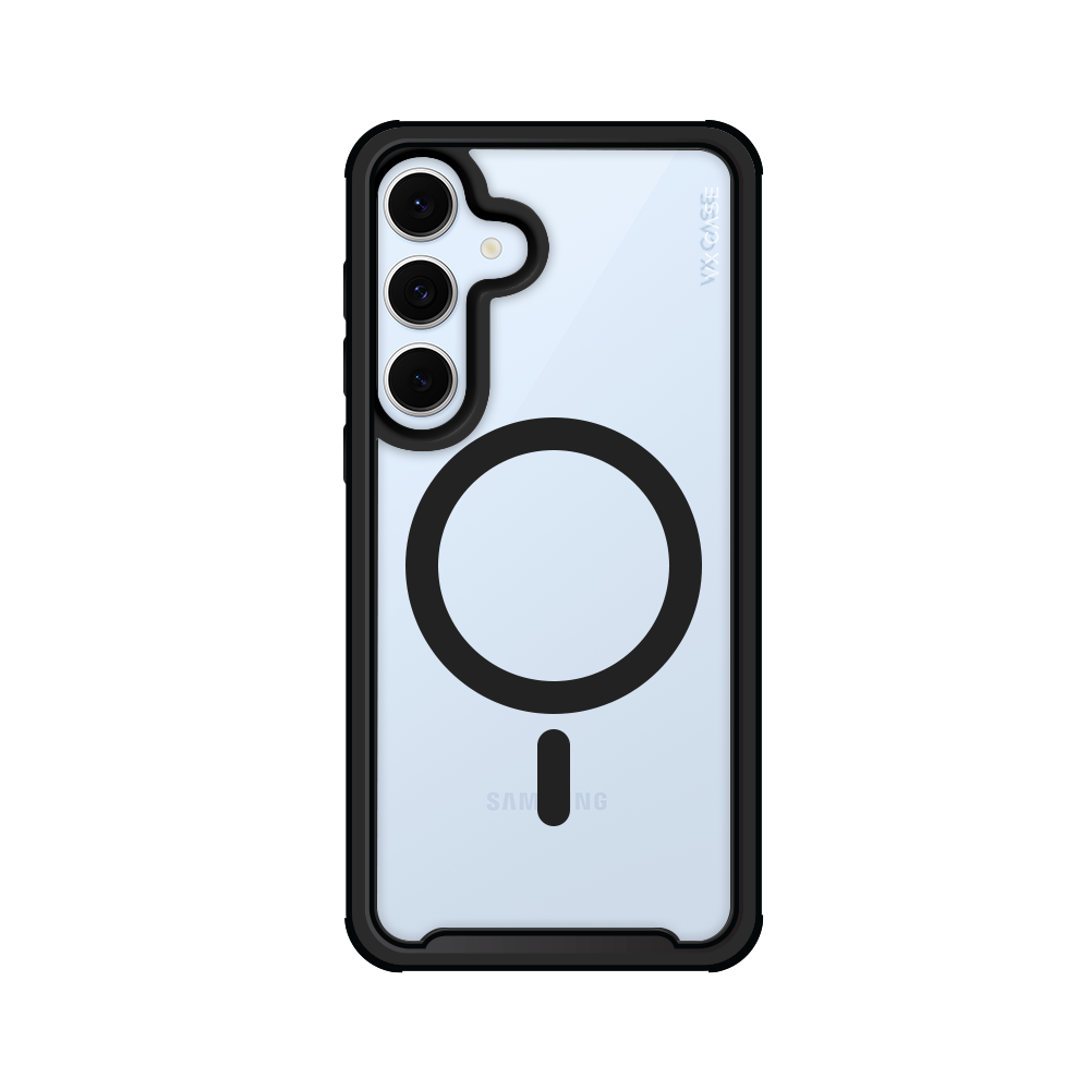 Capinha de Celular Shield Cover II transparente com MagSafe e bordas pretas VX Case para Samsung Galaxy S24 FE