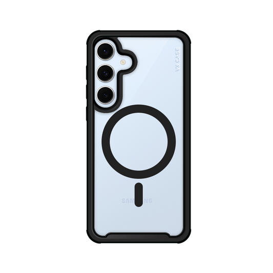 Capinha de Celular Shield Cover II transparente com MagSafe e bordas pretas VX Case para Samsung Galaxy S24 FE
