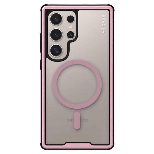Capinha de Celular Shield Cover II transparente com MagSafe e bordas rose VX Case para Samsung Galaxy S24 Ultra