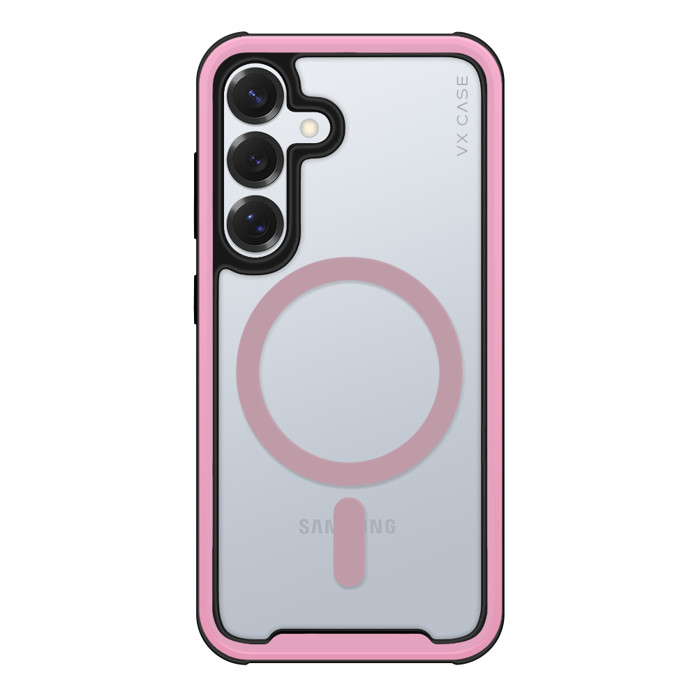 Capinha de Celular Shield Cover II transparente com MagSafe e bordas rosa VX Case para Samsung Galaxy S25 Plus