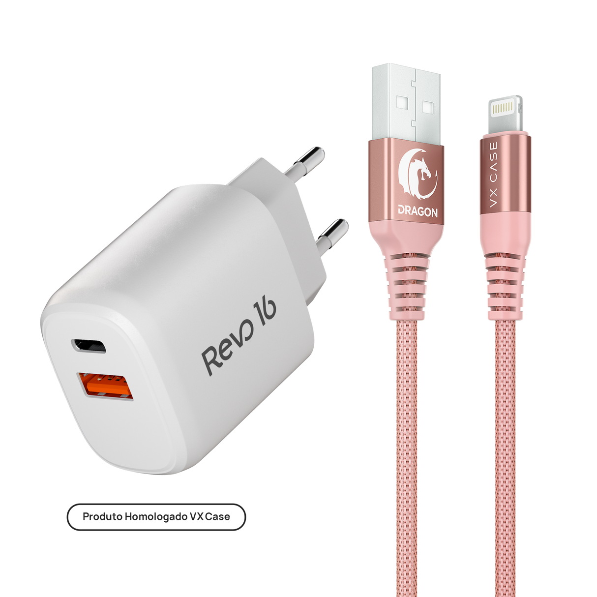 Combo Arrasador Dragon - Carregador Turbo 20W + Cabo Lightning ou Tipo-C