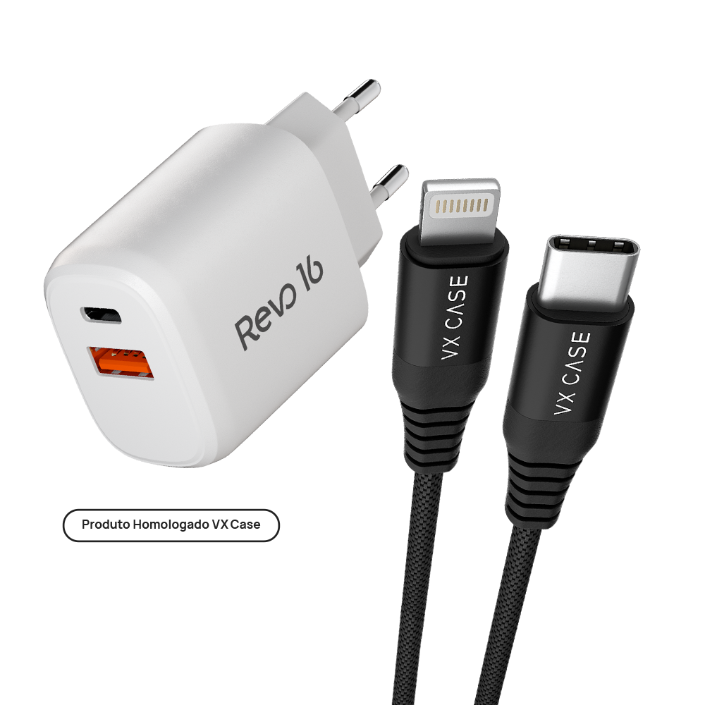 Combo Arrasador Dragon - Carregador Turbo 20W + Cabo Lightning ou Tipo-C