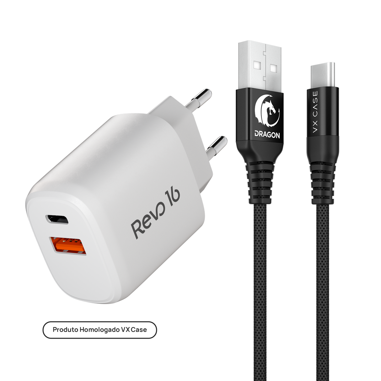 Combo Arrasador Dragon - Carregador Turbo 20W + Cabo Lightning ou Tipo-C