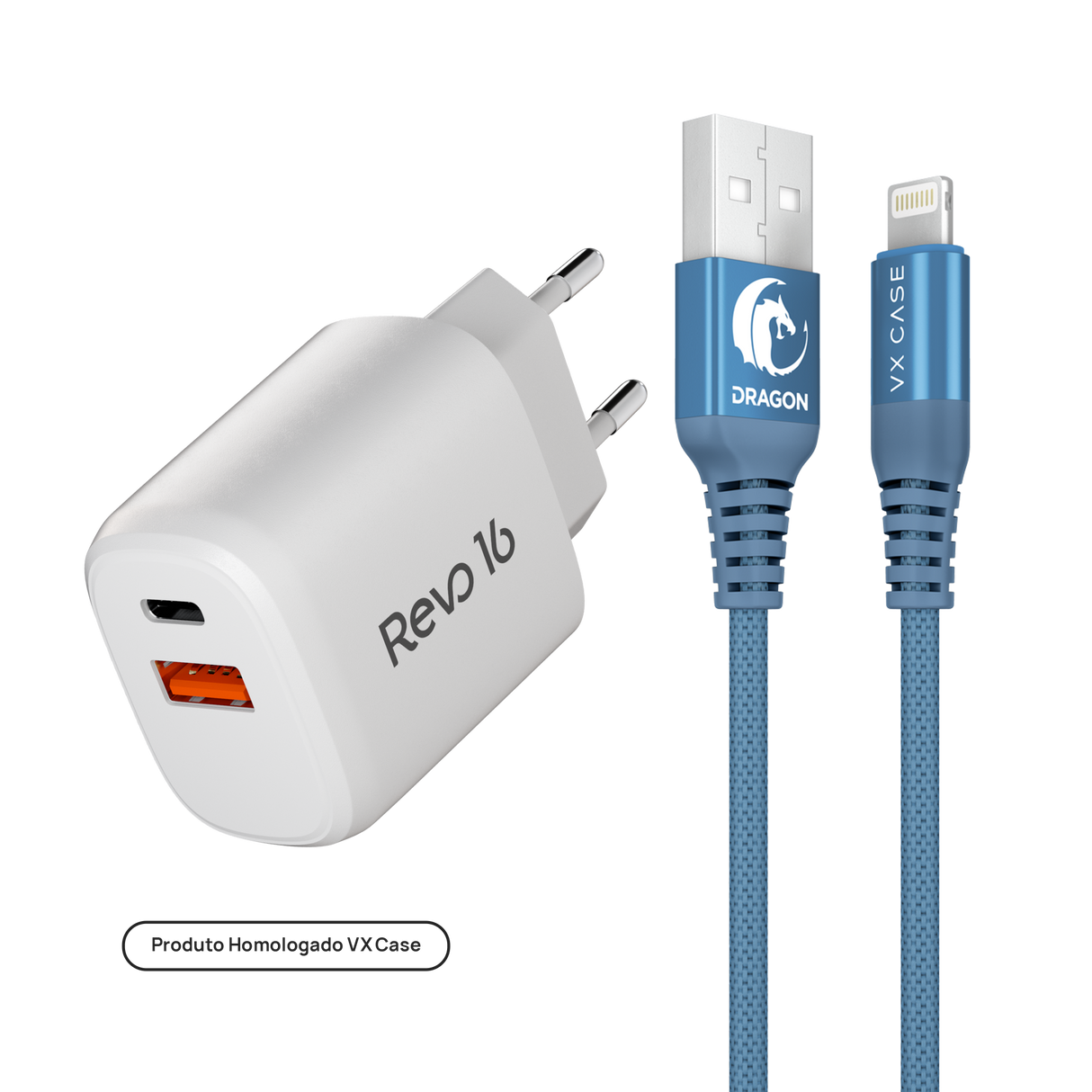 Combo Arrasador Dragon - Carregador Turbo 20W + Cabo Lightning ou Tipo-C