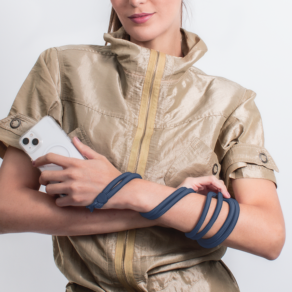 Alça de Pescoço com Cordão Ajustável para Celular - Azul-marinho