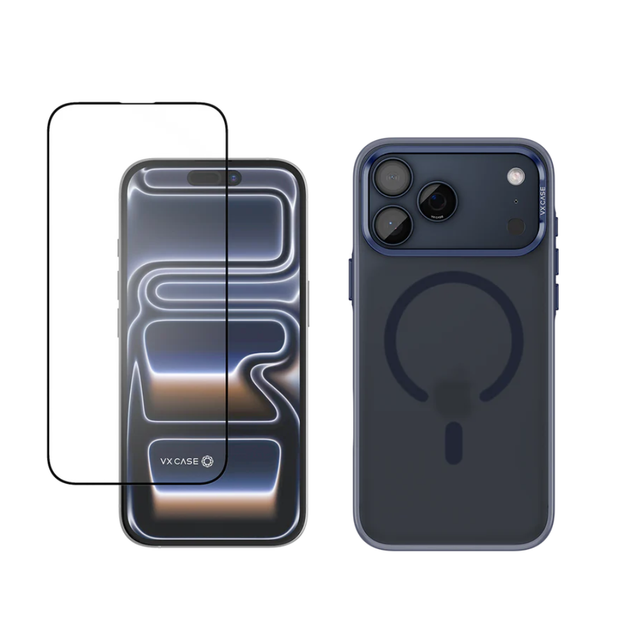 Capa Titanium Preto Azulado + Película Safira Transparente | iPhone 17 Pro Max