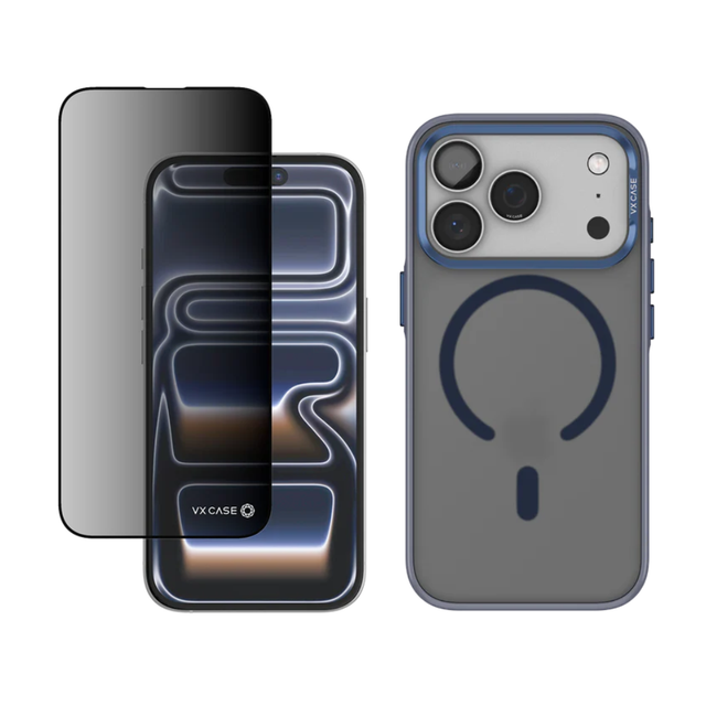 Capa Titanium Preto Azulado + Película Safira Privacidade | iPhone 17 Pro Max