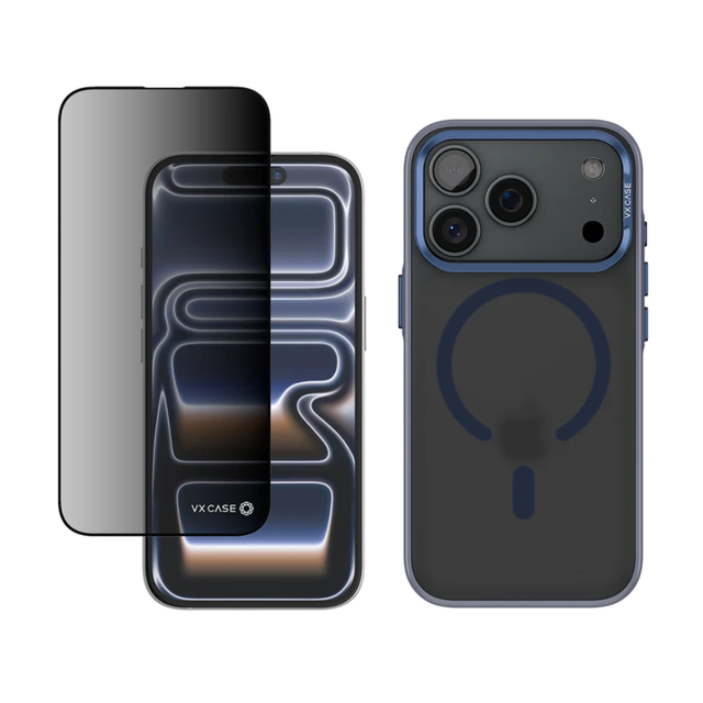 Capa Titanium Preto Azulado + Película Safira Privacidade | iPhone 17 Pro Max