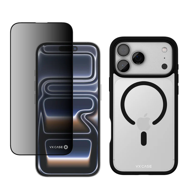 Capa Jet Black - Borda Preta + Película Safira Privacidade | iPhone 17 Pro Max