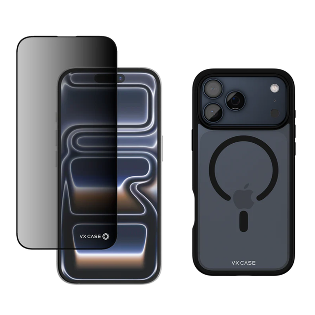 Capa Jet Black - Borda Preta + Película Safira Privacidade | iPhone 17 Pro Max