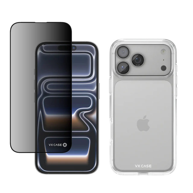 Capa Silicone Transparente + Película Safira Privacidade | iPhone 17 Pro Max