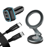 Kit Motorista Sempre Preparado : Carregador Turbo 115W + Cabo PD + Suporte Magsafe 360