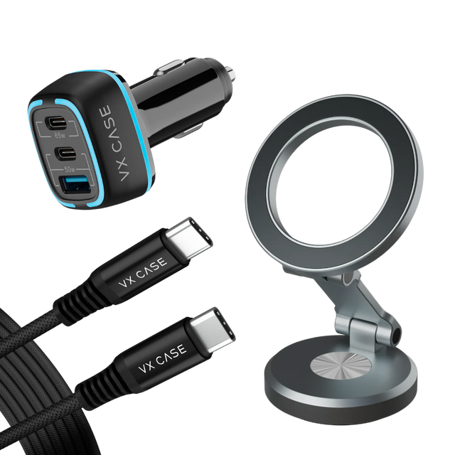 Kit Motorista Sempre Preparado : Carregador Turbo 115W + Cabo PD + Suporte Magsafe 360