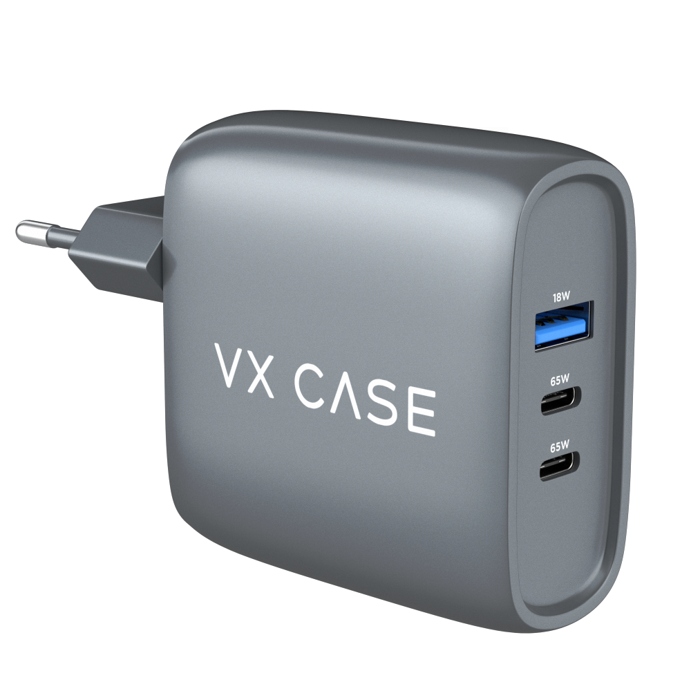 Carregador turbo Silver Boost 1 USB e 2 USB-C 65W cinza VX Case