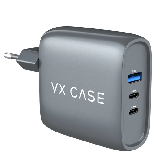 Carregador turbo Silver Boost 1 USB e 2 USB-C 65W cinza VX Case