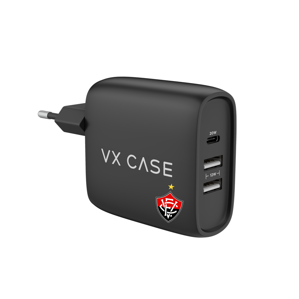 Carregador Turbo 32W com 2 USB e 1 Tipo-C Preto Fosco - Vitória