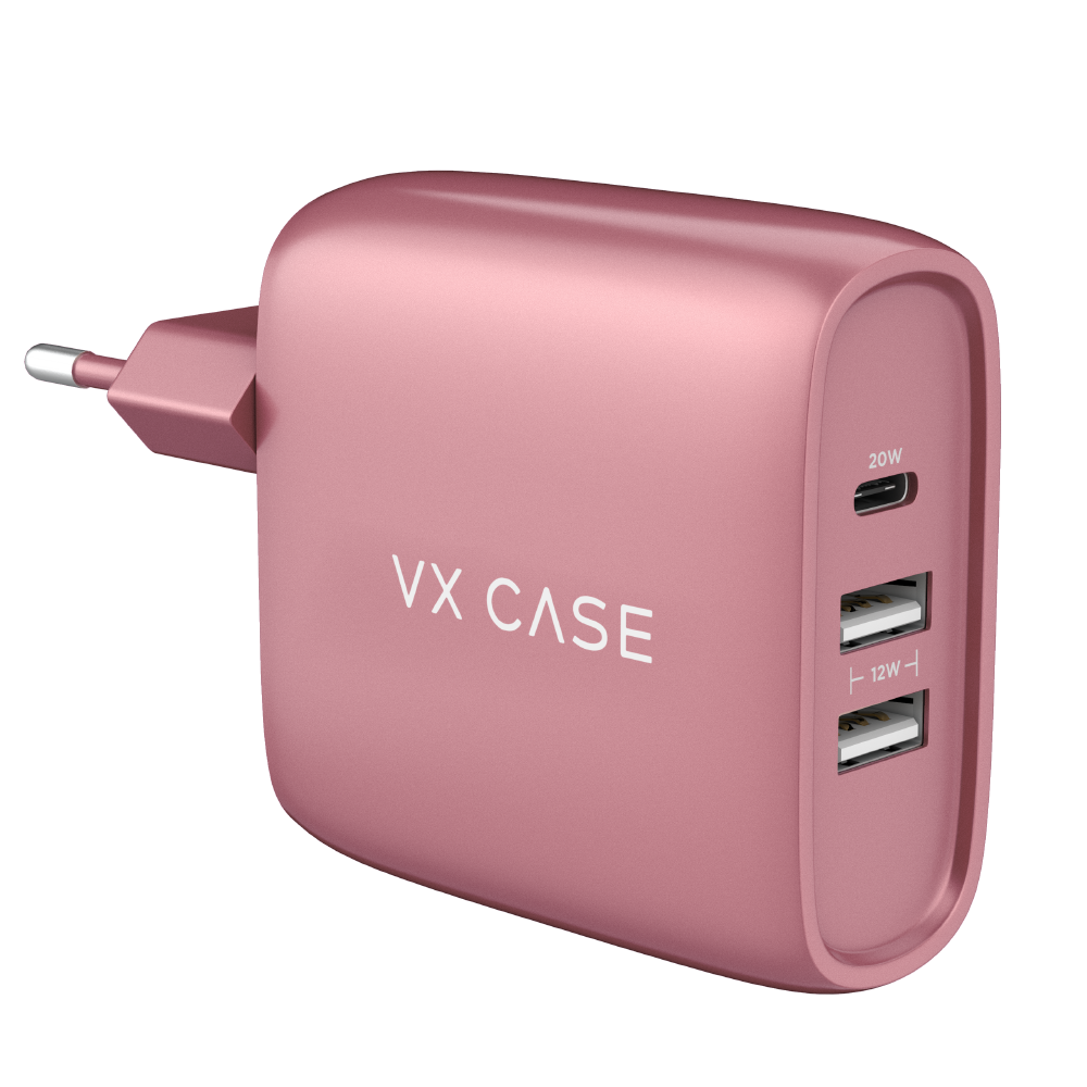 Carregador de Parede com 2 portas USB + 1 Type-C Turbo 32W Turbo Rose