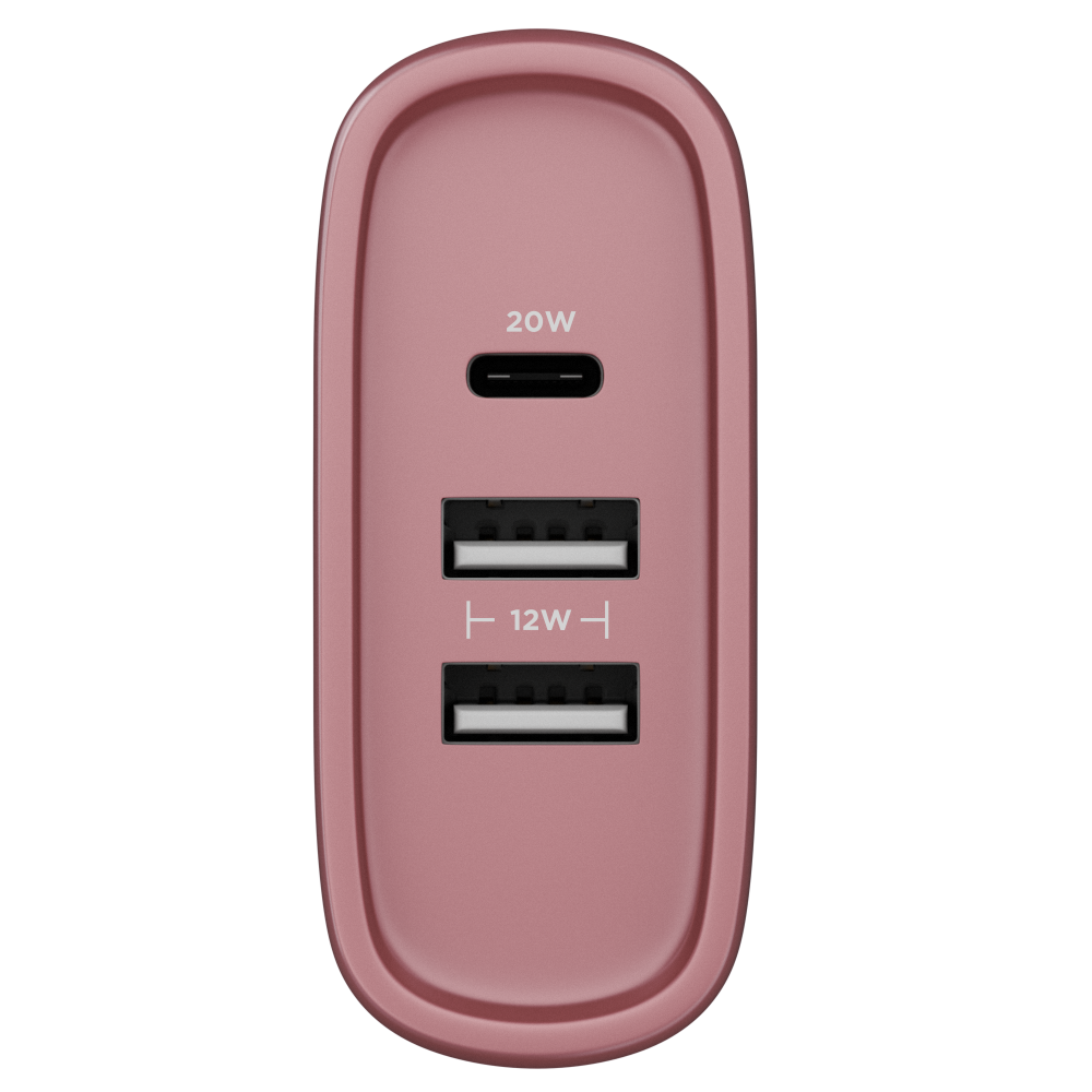 Carregador de Parede com 2 portas USB + 1 Type-C Turbo 32W Turbo Rose