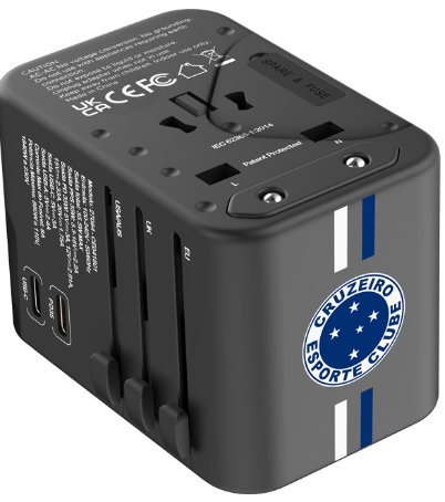 Adaptador Universal de Tomadas 3 USB e 2 Type-C - Cruzeiro