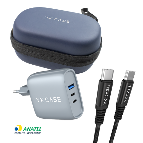 Kit Power Up: Carregador Turbo Silver Boost 65W + Cabo + Bag