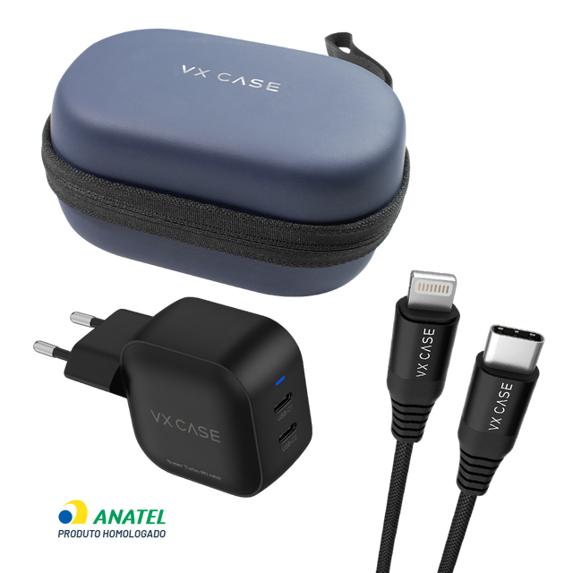 Kit Power Up: Carregador Turbo Striker 48W + Cabo + Bag