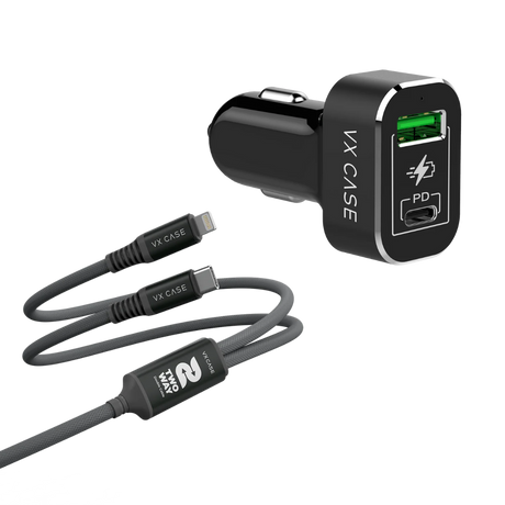Kit Cyber: Carregador Veicular 45W + Cabo 2 em 1