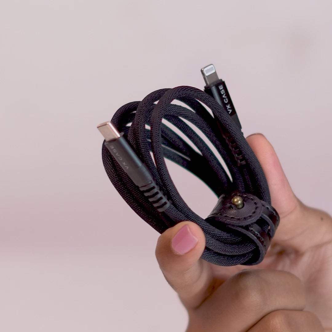 Cabo para iPhone/iPad USB Tipo-C Turbo Lightning MFI Dragon 1,20m VX Case Preto