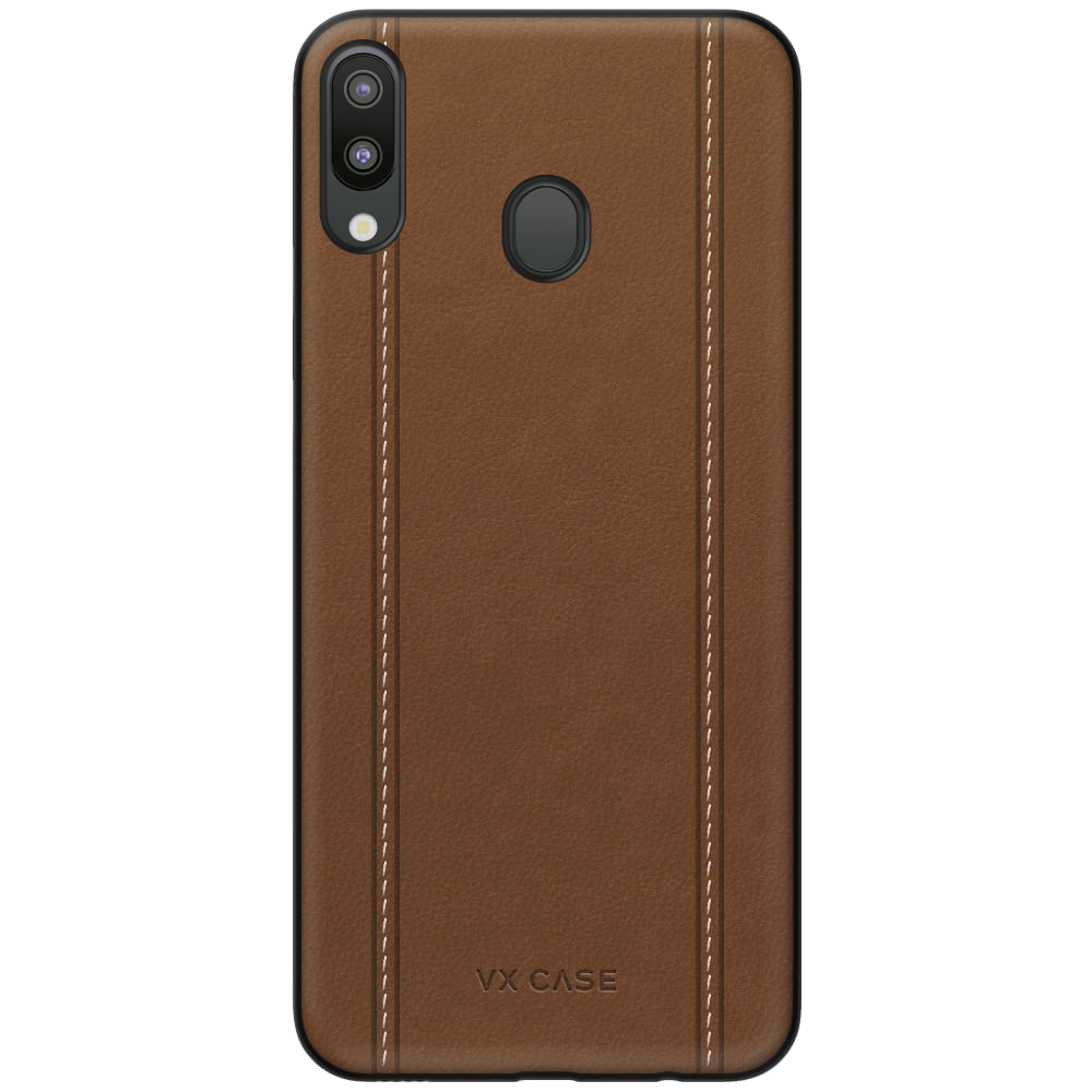 Capinha de Celular Couro Leather Stripes Marrom VX Case Samsung Galaxy M20