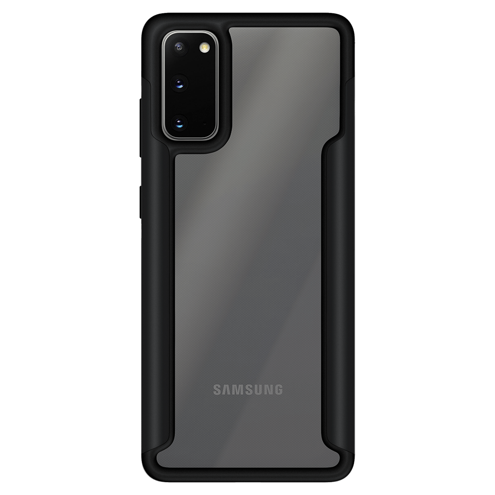 Samsung Galaxy com capa VX Case Shield Cover, proteção reforçada na cor preta com módulo de câmera vertical lateral.