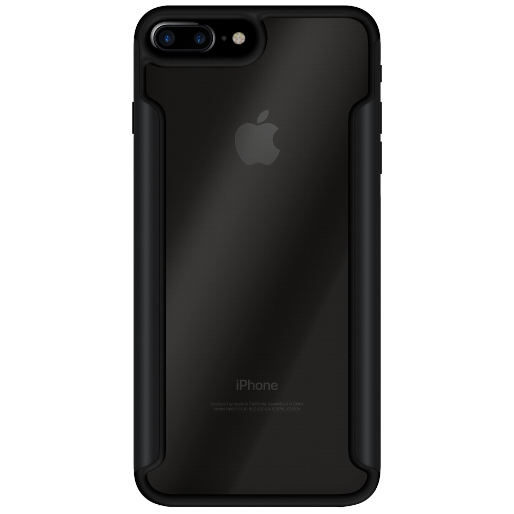 iPhone com capa VX Case Shield Cover, proteção reforçada na cor preta com recorte horizontal para câmera dupla.