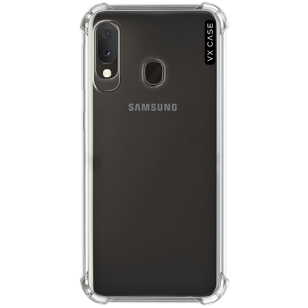 iPhone com capa VX Case de silicone rígido, acabamento transparente com proteção traseira.