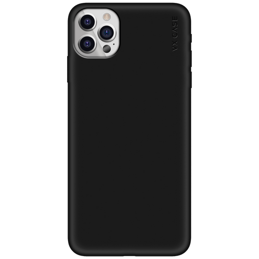 iPhone com capa VX Case smooth, acabamento preto fosco e toque suave.