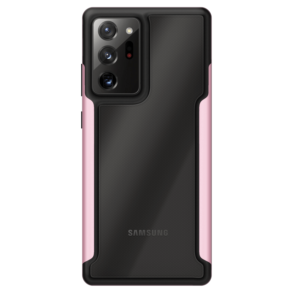 Samsung Galaxy com capa VX Case Shield Cover, proteção reforçada na cor rosa.