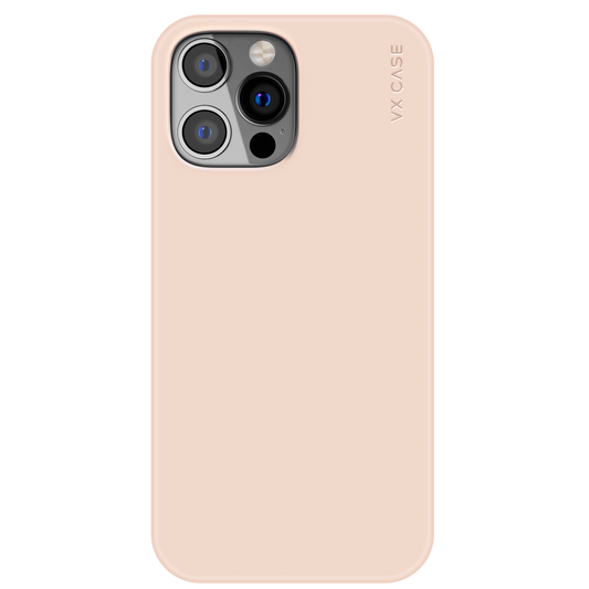 iPhone 14 Pro com capa VX Case smooth, acabamento cor iogurte e toque suave.
