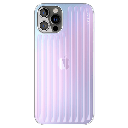 iPhone com capa VX Case Glam compatível com MagSafe, acabamento rainbow com efeito colorido.
